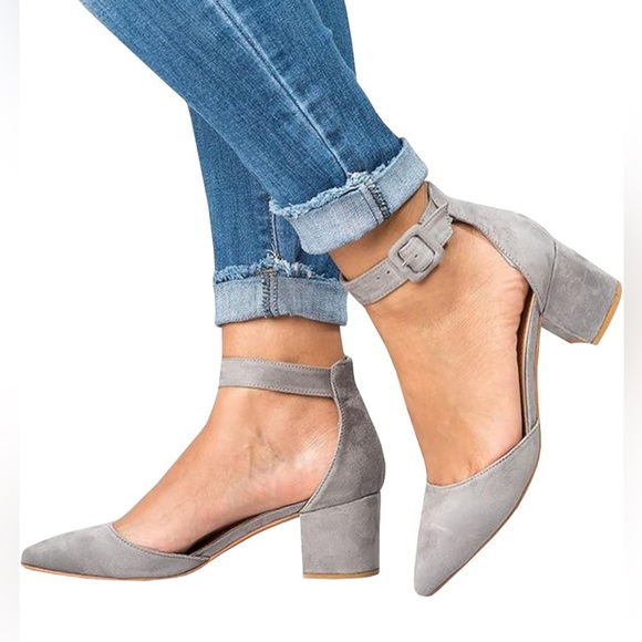 NEW 🚨OFF WHITE COLOR 🚨 FISACE Womens Low Mid Square Heel Ankle Strap Sandal - Picture 6 of 8